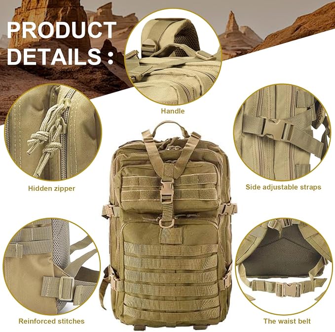 aiGear Tactical Backpack for Men, 45L Military Backpack, 3-Day Bug Out Bag for - Image 3