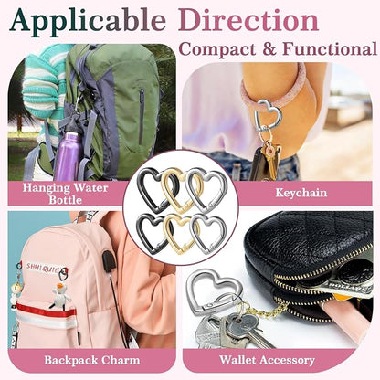 4pcs Heart Carabiner Keychain Clip, Metal Spring Heart Rings Hook Key Ring - Image 6