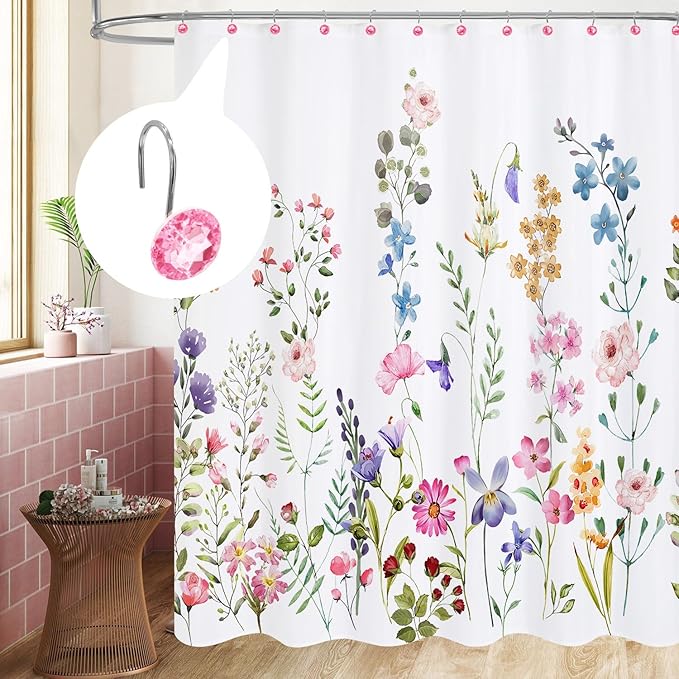 MitoVilla Pink Shower Curtain Hooks Rings, Metal Shower Hooks - Image 2