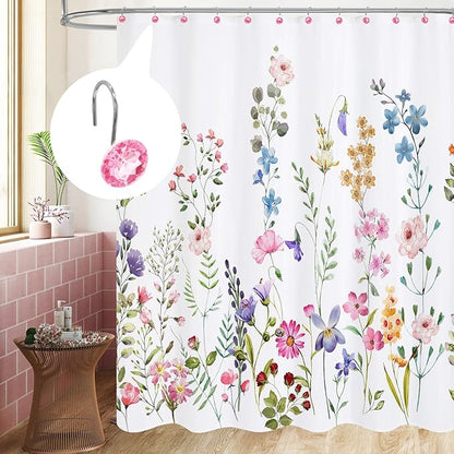 MitoVilla Pink Shower Curtain Hooks Rings, Metal Shower Hooks - Image 2