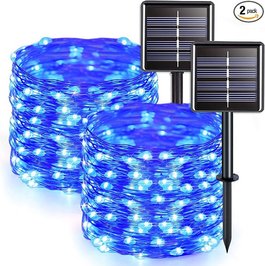 JMEXSUSS 2 Pack Blue Solar String Lights Outdoor Waterproof, Each 33ft 100 LED by JMEXSUSS