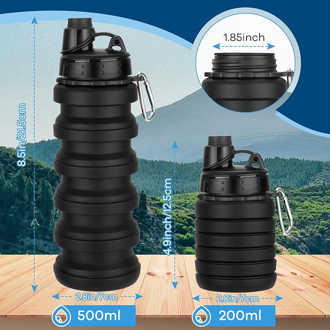 Collapsible Water Bottles 17oz, Reusable BPA Free Silicone Foldable Water Bottle - Image 2