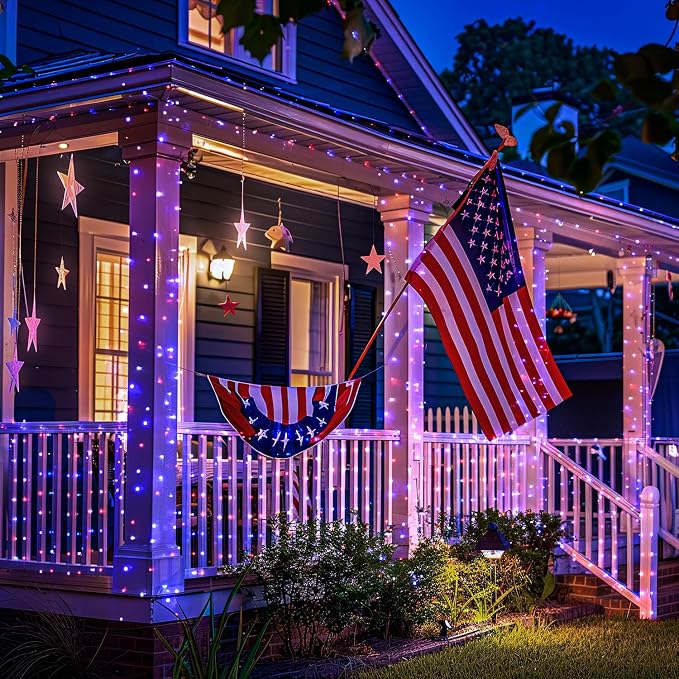 JMEXSUSS 2 Pack Red White and Blue Solar Lights, Each 100 LED 33FT Solar Fairy - Image 5
