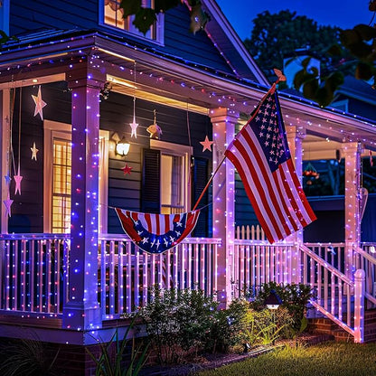 JMEXSUSS 2 Pack Red White and Blue Solar Lights, Each 100 LED 33FT Solar Fairy - Image 5