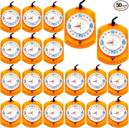 50 Pack Orienteering Compass Bulk Advanced Baseplate Compass Hiking Survival by Unknown