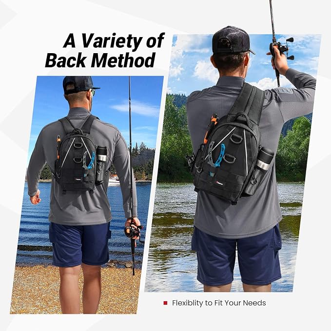 Piscifun Fishing Backpack with Rod Holder, Lightweight Sling Bag Storge Gear - Image 2