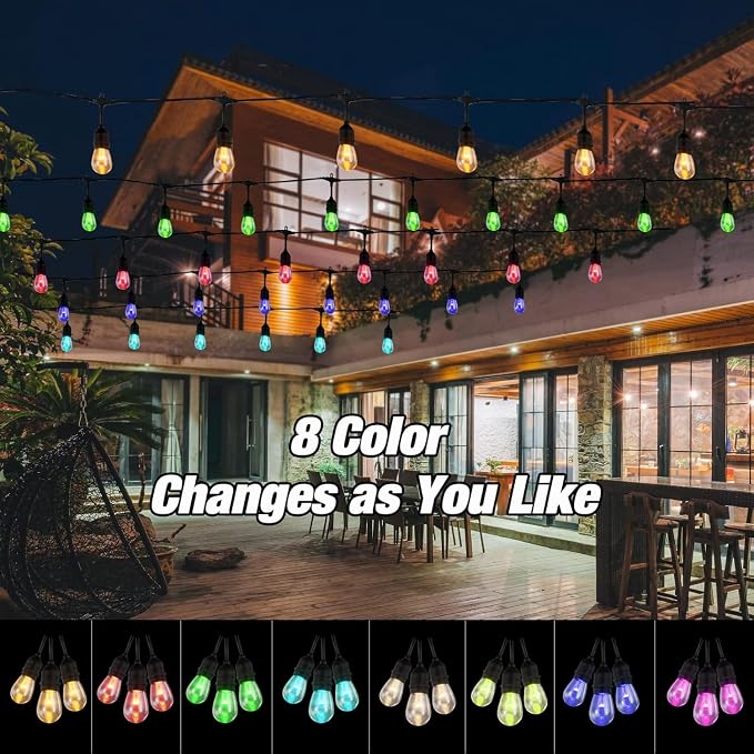 Auroraworld 24FT RGB Outdoor String Lights, Dimmable Color Changing Waterproof - Image 4
