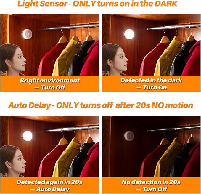 STAR-SPANGLED 6 Pack 2.8” Motion Sensor Lights Indoor AAA Battery Operated - Image 3
