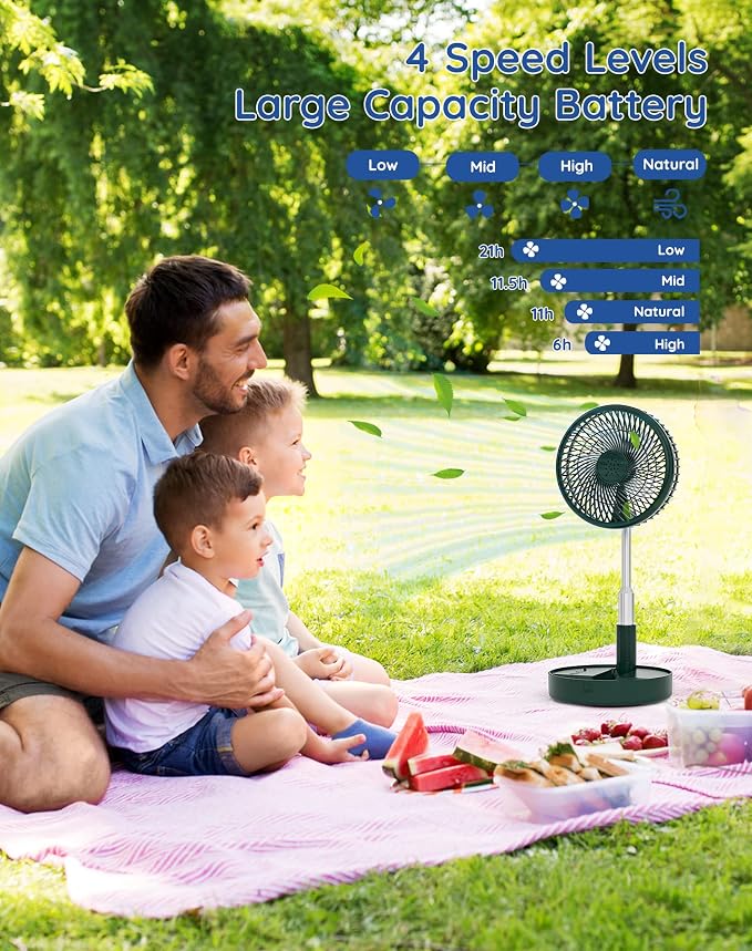 Primevolve Battery Operated Fan, Portable Rechargeable USB Floor Table Desk Fan - Image 4
