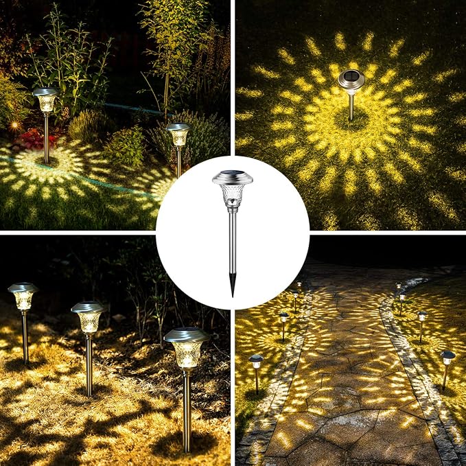 GIGALUMI 8 Pack Solar Pathway Lights, Solar Garden Lights Outdoor Warm White - Image 3