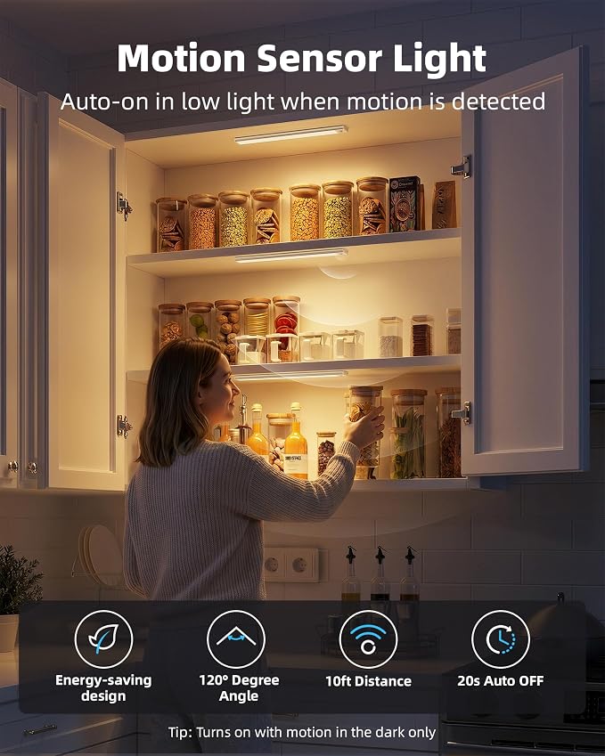 3Pack-Under Cabinet Lighting Wireless, Rechargeable Battery Motion Sensor Light - Image 2