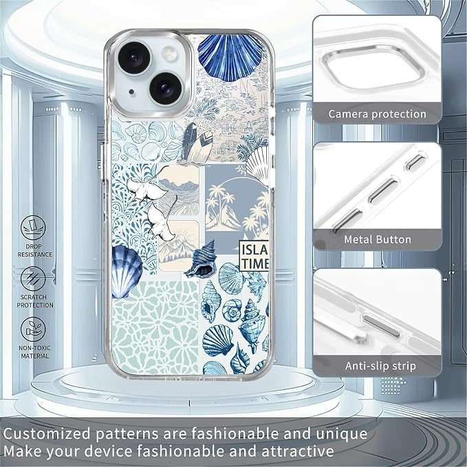 Case for iPhone 14 Plus/15 Plus, Sea Life Ocean Waves Seashell Collage Phone - Image 2
