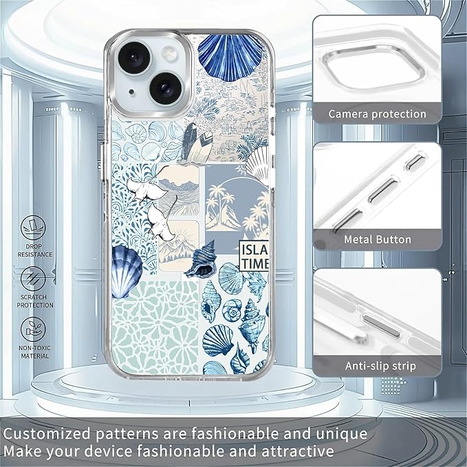 Case for iPhone 13/14, Sea Life Ocean Waves Seashell Collage Phone Case - Image 2