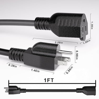 Short Extension Cord 1 Foot Black 5 Pack, 16/3 Gauge Indoor Power Extension - Image 2