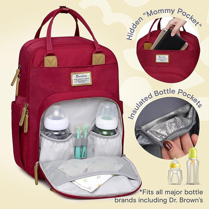 RUVALINO Diaper Bag Backpack, Large Capacity, Waterproof, Purplish Red - Image 2
