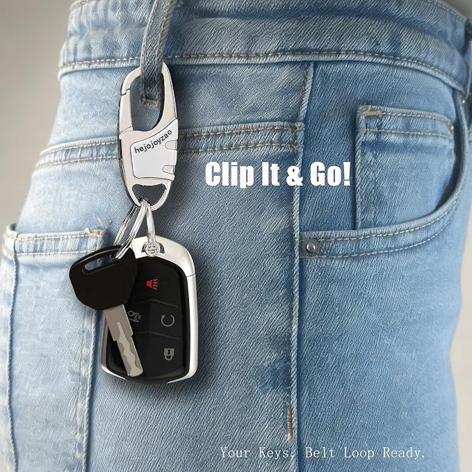 Keychain with Carabiner Clip, 4 Heavy Duty Key Rings and D Ring - Image 3