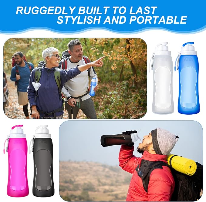 Zopeal 4 Pieces Collapsible Water Bottles Roll up Folding Silicone Foldable - Image 4