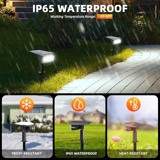 LEREKAM Solar Spot Lights Outdoor Landscape Lights, IP65 Outdoor Waterproof - Image 2