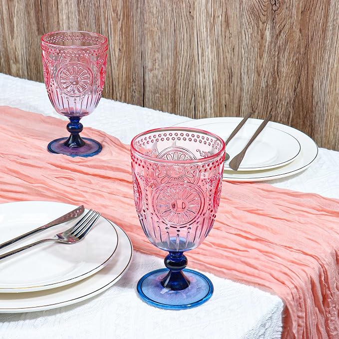 XUWAIDSGN 12Pcs Plastic Vintage Wine Glasses 13.5oz Reusable Embossed Goblet - Image 5