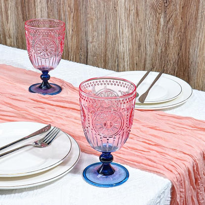 XUWAIDSGN 12Pcs Plastic Vintage Wine Glasses 13.5oz Reusable Embossed Goblet - Image 5