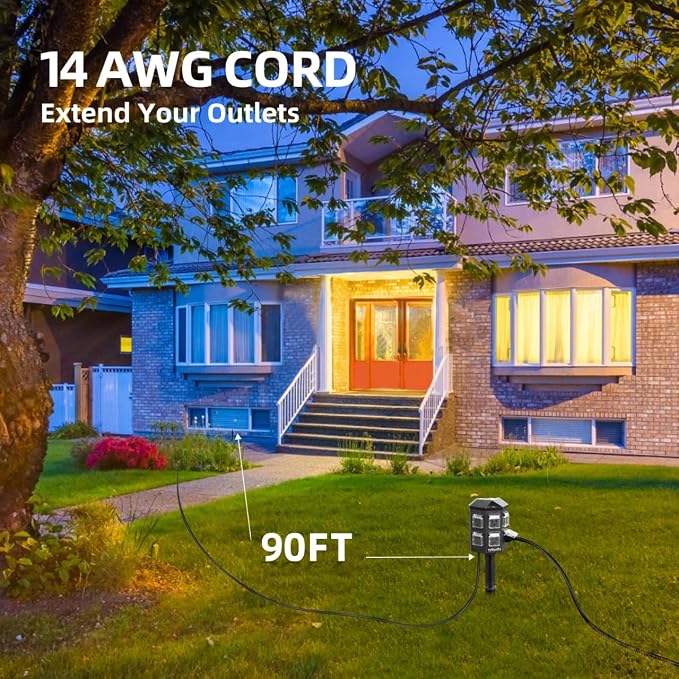 Outdoor Power Strip with 90FT Extension Cord, 100FT Remote Control, Dusk to - Image 4
