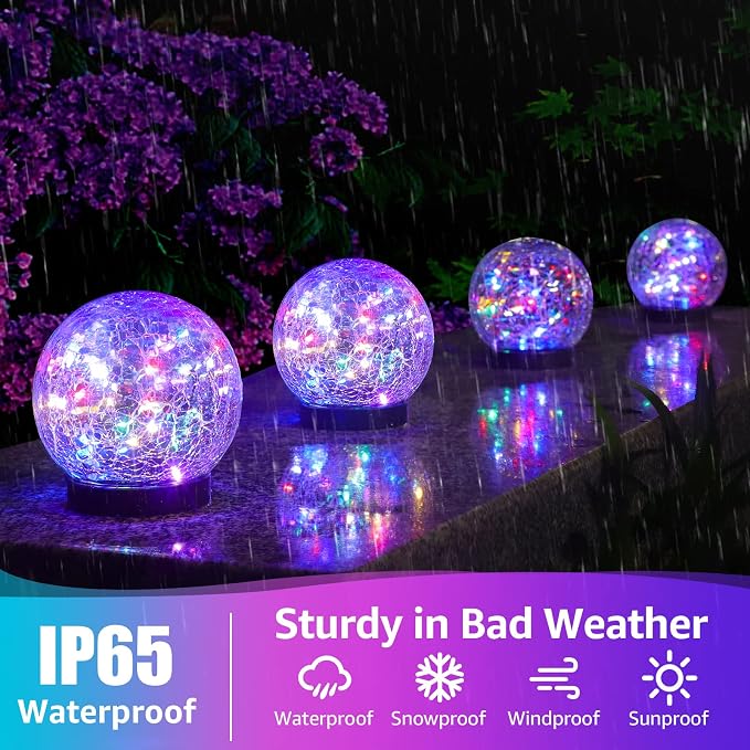 ASOMST 2-Pack Garden Solar Lights Outdoor, Colored Cracked Glass Ball Light - Image 2