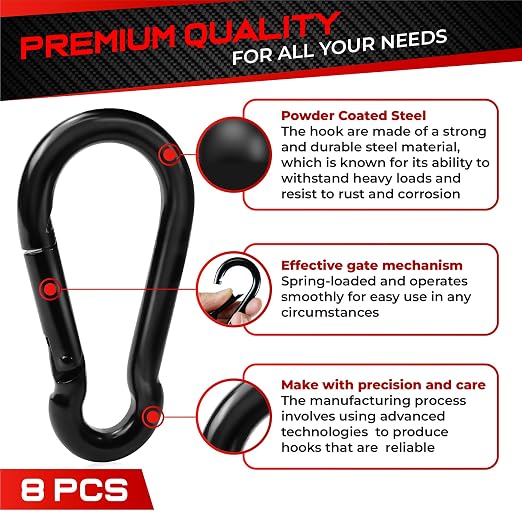 PAMAZY 8Pcs 2.36In Spring Snap Hooks, Carabiner Clip, Heavy Duty Rope Connector - Image 5