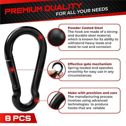 PAMAZY 8Pcs 2.36In Spring Snap Hooks, Carabiner Clip, Heavy Duty Rope Connector - Image 5