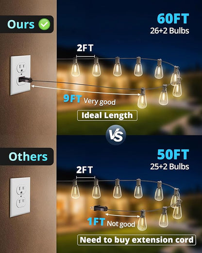 VIPAR Outdoor String Lights 60FT LED Patio Lights LED Waterproof - Image 3
