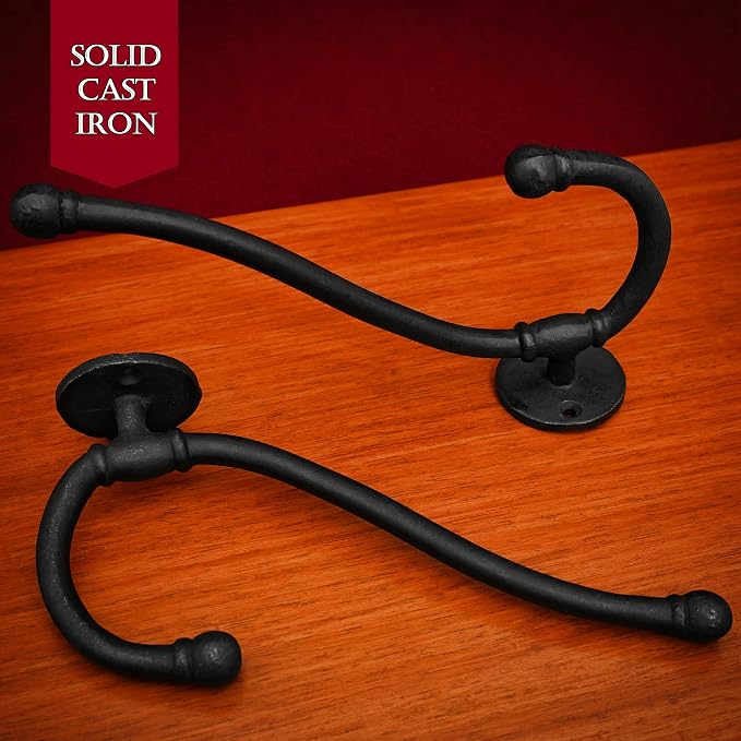 Mystic Colonial Rustic Cast Iron Wall Hooks, Heavy Duty Retro Utility Hanger - Image 2