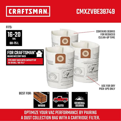 CRAFTSMAN CMXZVBE38749 Genuine General Purpose Wet Dry Vac Dust Collection Bags - Image 2