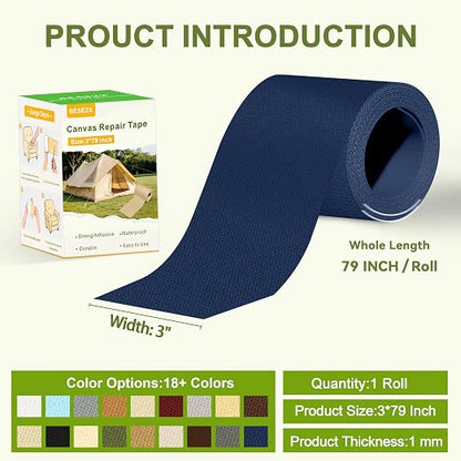 Besezx Canvas Repair Tape, Outdoor Gear Patch, 3x79 Inches, Waterproof - Image 2