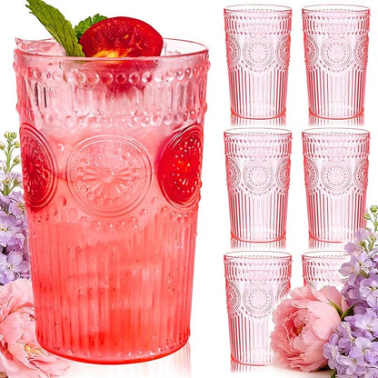 Ciaell 12 Pack Romantic Plastic Water Glasses - 14 Oz Pink Vintage Drinking by Ciaell