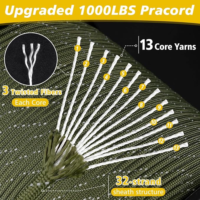 X XBEN Paracord Reflective 1000lb, 50/100/200/500/1000ft 4mm, 13 Strand - Image 2