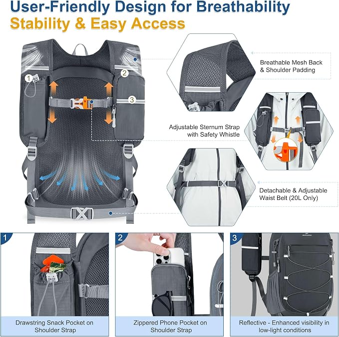BECOJADDE Hiking Backpack 20L Small Backpack Packable Day pack Water Resistant - Image 2
