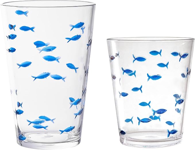 KLIFA- CHARLESTON- 16.5 & 19 oz, School of Fish Acrylic Drinking Glasses by KLIFAHome