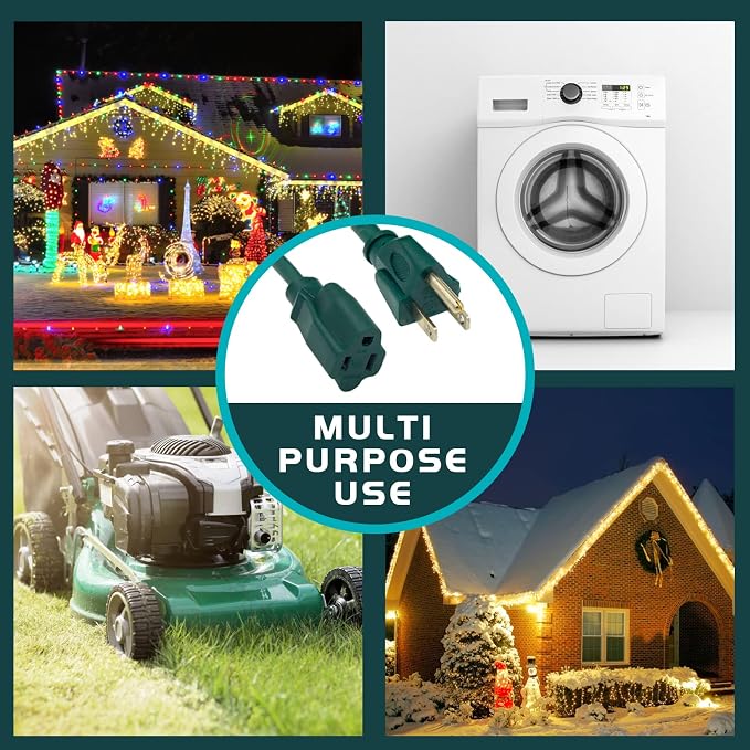 15FT Outdoor Extension Cord-16/3 SJTW Durable Green Extension Cable - Image 6