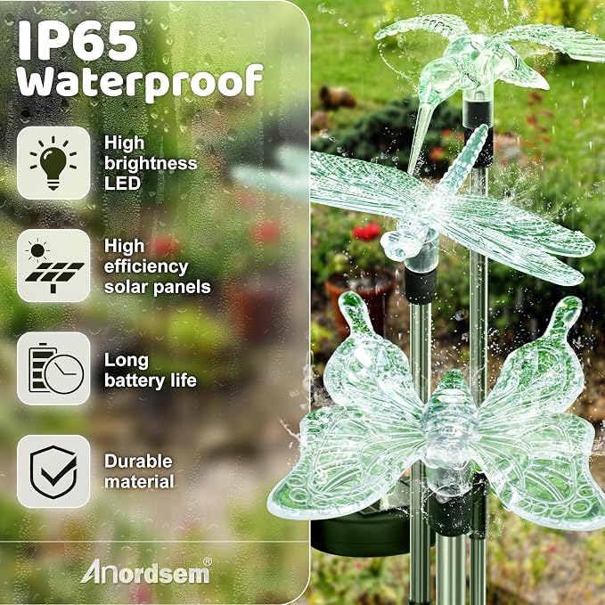 Anordsem Solar Garden Lights Outdoor: 6 Waterproof PVC Insect Stake Light Heads - Image 4