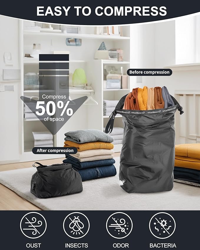 Travel Laundry Bag, Pump-free Vacuum Compression Dirty Clothes Bag, Large - Image 3