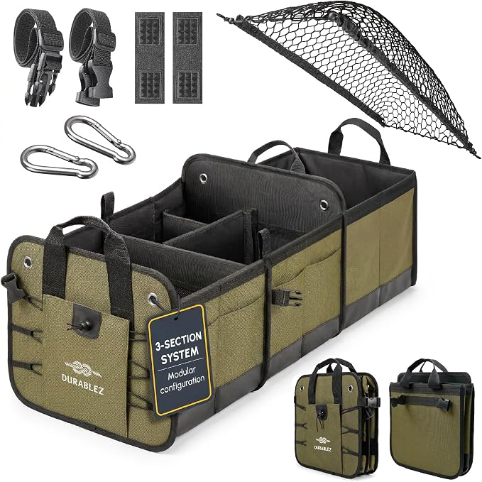 Heavy Duty 3-Section Trunk Organizer – Extra Large Collapsible & Foldable Cargo by DURABLEZ