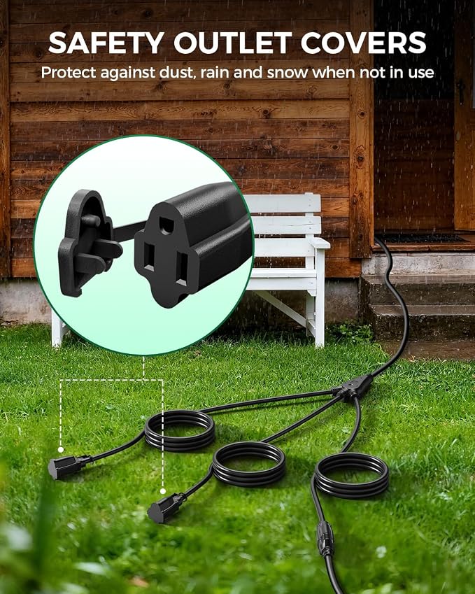 28 Ft Outdoor Extension Cord, 1 to 3 Splitter Heavy Duty Weatherproof Power Cord - Image 6