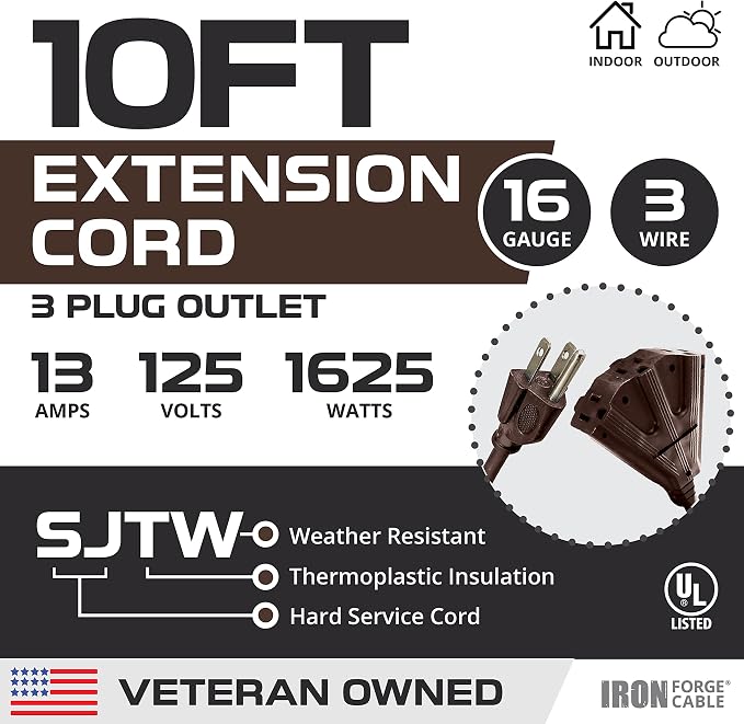 Iron Forge Cable 10ft Brown Outdoor Extension Cord - Image 2