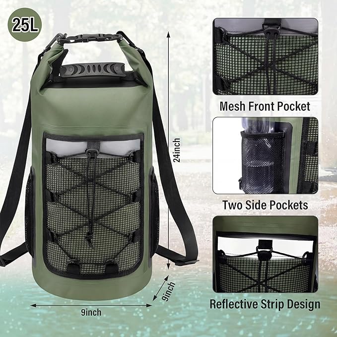 Pimoys Dry Bag, 25L Waterproof Backpack, Roll-Top Dry Bags Kayak, Outdoor - Image 2