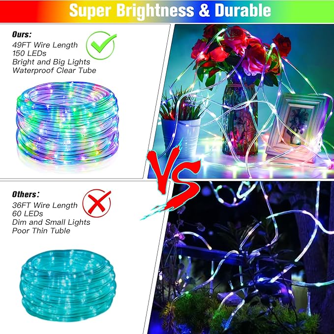 Nazuwke 49Ft LED Rope Lights for Outside, 18 Colors Changing Outdoor Fairy - Image 5
