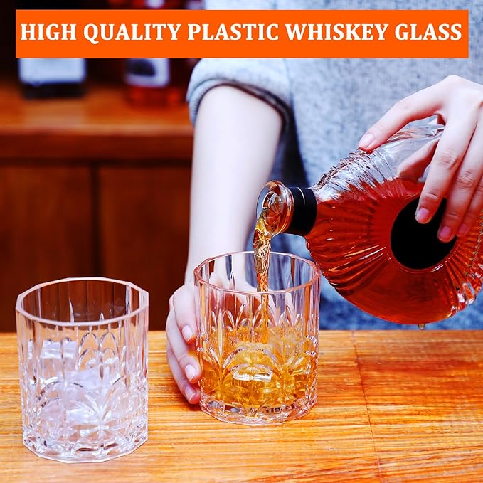 4 Sets Plastic Whiskey Glasses 14 oz Unbreakable Whiskey Drinking Glasses Old - Image 5