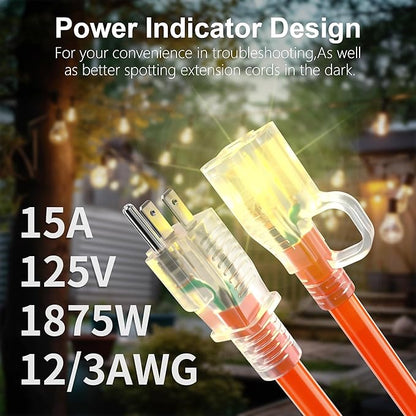 HUANCHAIN 150 ft Outdoor Extension Cord Waterproof 12/3 Gauge Heavy Duty - Image 2