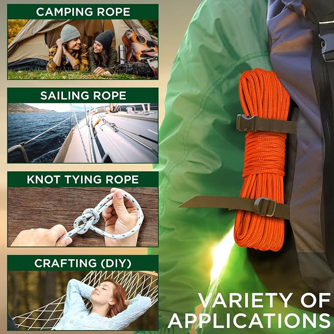 TECEUM Rope – 90 Feet x 1/4 Inch – Orange – Strong All-Purpose Utility Rope – - Image 5