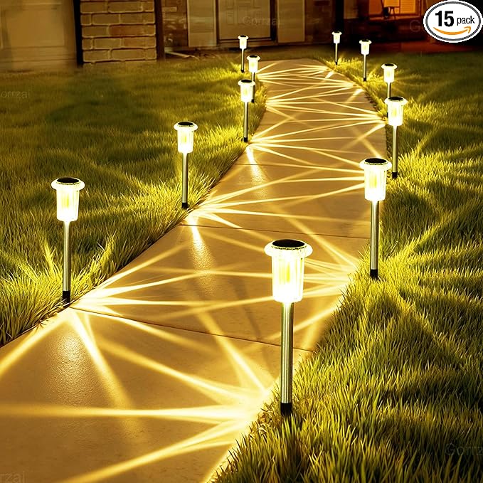 Solar Lights Outdoor 15 Pack Solar Pathway Lights LED Waterproof Stainless by Gorrzai