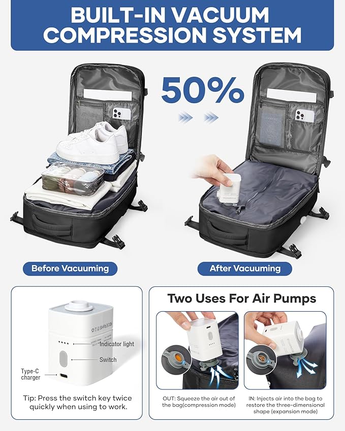 Vacuum Backpack Travel with Pump, Large Travel Backpack with Vacuum System - Image 2