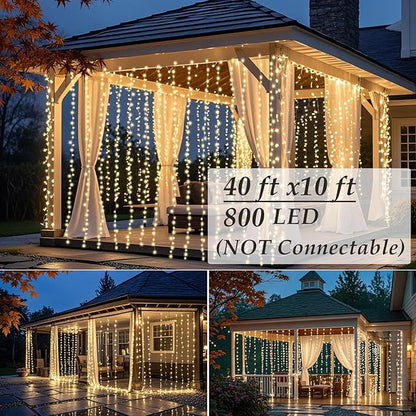 Solhice LED Curtain Lights Outdoor 40ft x10ft, 800 LED Plug in Hanging String - Image 3